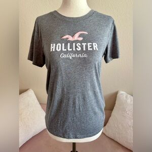 Hollister Y2K California Women’s 3D Logo T-shirt Gray Cotton Babydoll Size Small